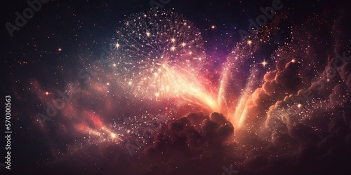 Background of the milky way with fireworks in it. Generative AI