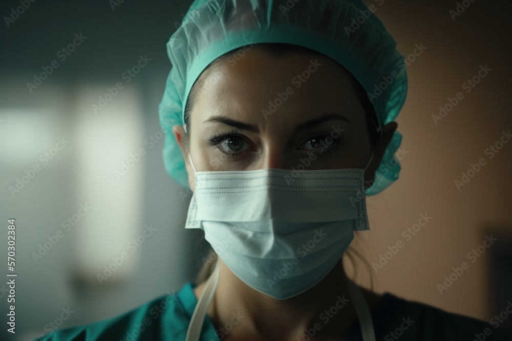 Generative Ai portrait of a tired female doctor or nurse Generative Ai portrait of a tired female doctor or nurse