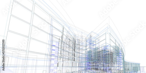 Abstract 3D building wireframe structure. Architecture background.