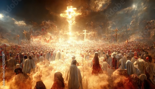 Judgement day. The return of Jesus Christ, New Testament,  Hell and Heaven concept. Illustration. Generative AI