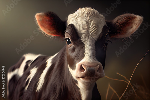 close up portrait ai generated illustration of a newborn baby calf photo