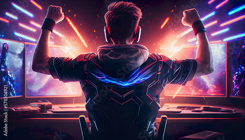 Professional eSports gamer rejoices in the victory