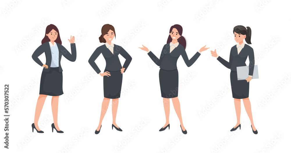 Young businesswomen wearing formal costume,in cartoon character, Young businesswomen wearing formal costume,in cartoon character,