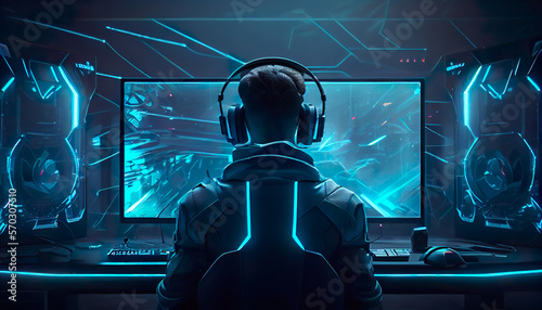 Professional eSports gamer in action playing on his computer