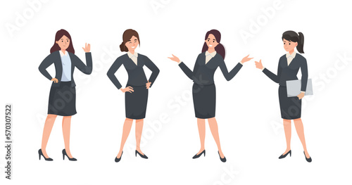 Young businesswomen wearing formal costume,in cartoon character,