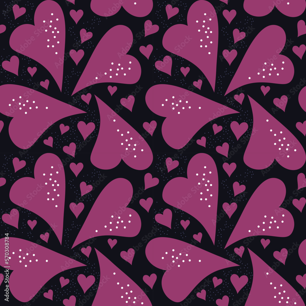 Fototapeta premium Seamless pattern with heart shapes and sparkles, colorful vector background, romantic holiday concept.