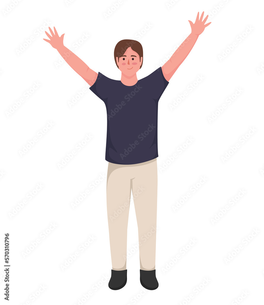 character man rising hands up