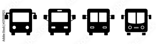 Set of bus icon. School bus icon in black. Auto symbol. Black bus icon. Transport symbol. Isolated autobus pictogram. Stock vector illustration