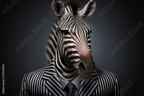 Portrait of a zebra in a business suit  at the office  generative ai. AI illustration