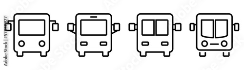 Set of bus icon. Outline school bus icon in black. Auto symbol. Outline black bus icon. Line transport symbol. Isolated autobus pictogram. Stock vector illustration