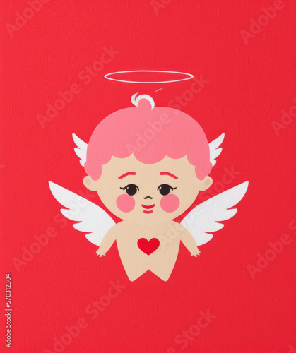 Cupido buscando enamorados, angelito del amor volando en el día de san valentin, creada con IA generativa photo