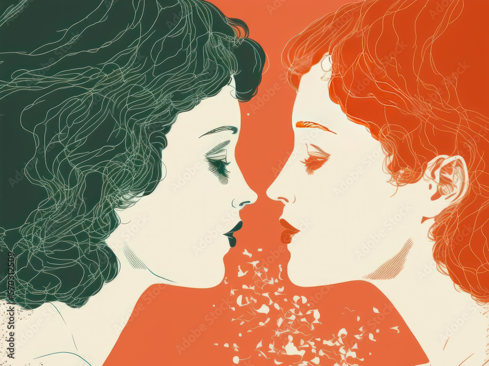 Dos mujeres que se emocionan ante el primer beso, creada con IA generativa Dos mujeres que se emocionan ante el primer beso, creada con IA generativa