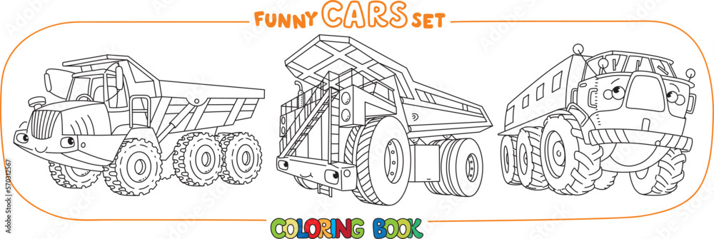 Funny cars with eyes coloring book set.