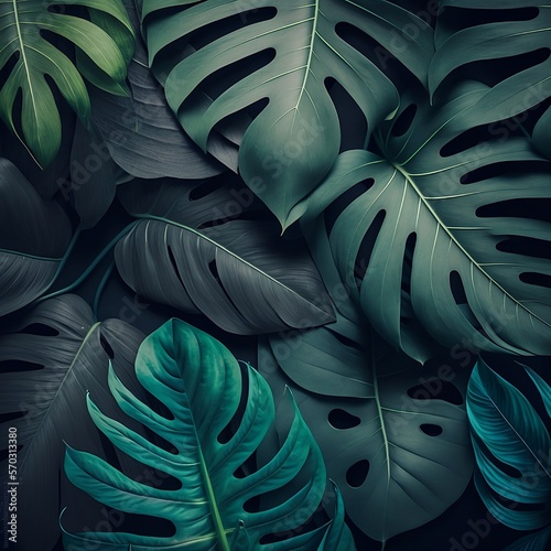 Wallpaper with tropical leaves, inside the jungle, generative ai