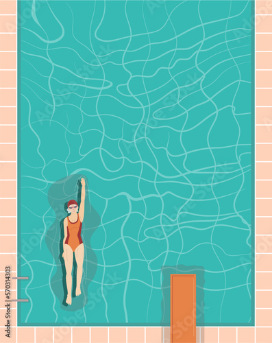 Swimming in a swimming pool. Vertical poster background