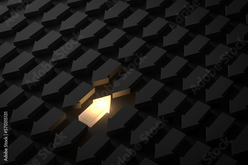 One not like other, arrow direction, Contrarian, On contrary, opposite, be against the trend and be non-conformist 3d render