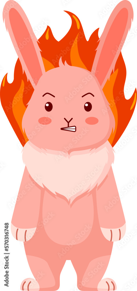 Angry bunny with a fire on a white background. Emotion of anger. Cute ...