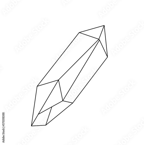 Vector isolated one single simple minimal elongated sharp crystal with facets colorless black and white contour line easy drawing