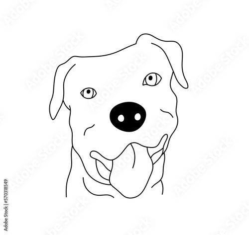 Vector isolated cute cartoon dog portrait in rottweller fighting dog colorless black and white contour line easy drawing