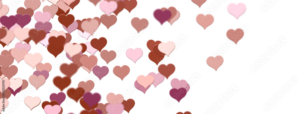 Obraz premium Falling red and pink hearts isolated on transparent background. Valentine’s day design. 3D rendering