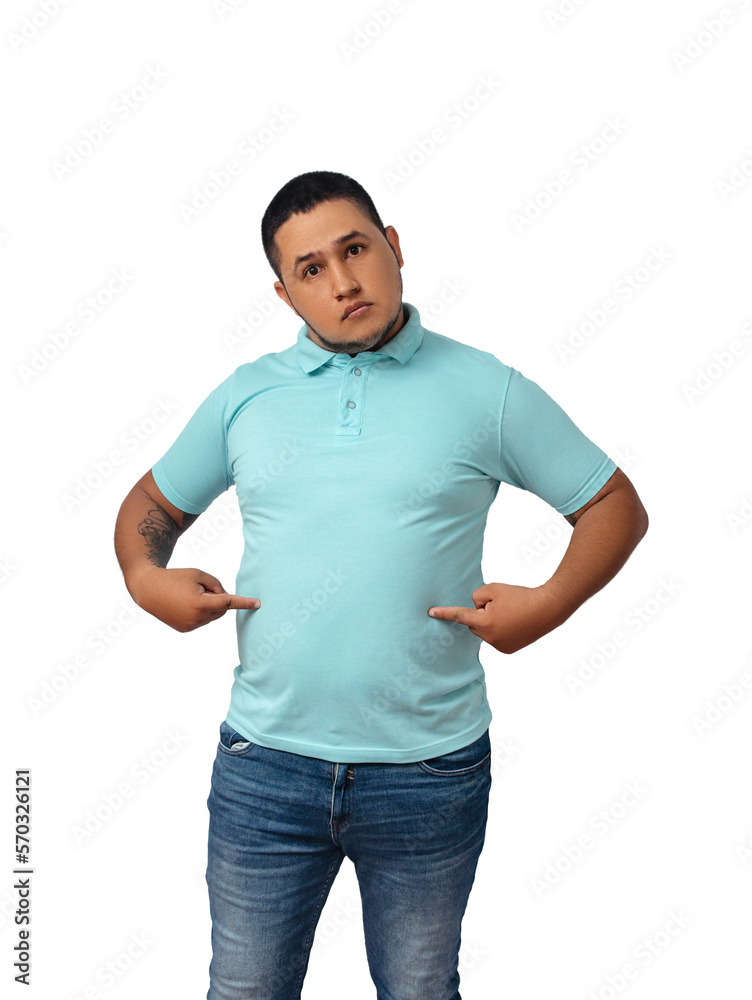 person who has gained weight gesturing person who has gained weight gesturing