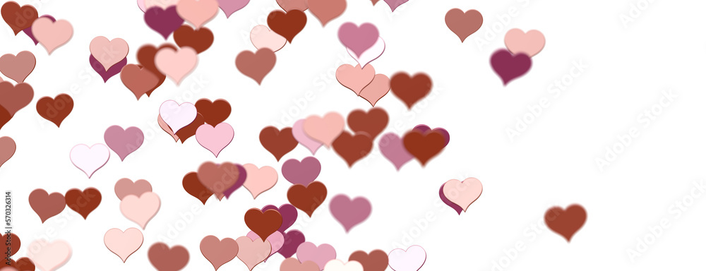 Falling red and pink hearts isolated on transparent background. Valentine’s day design.