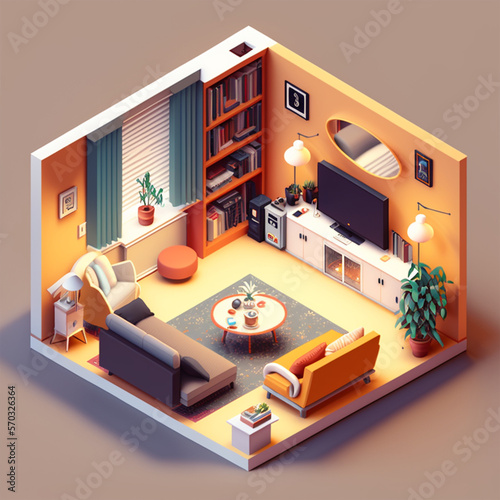 3d isometric living room