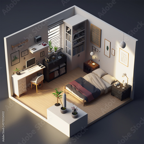 3d isometric bedroom