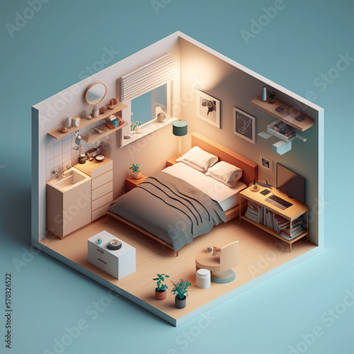 3d isometric bedroom