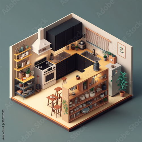 3d isometric kitchen