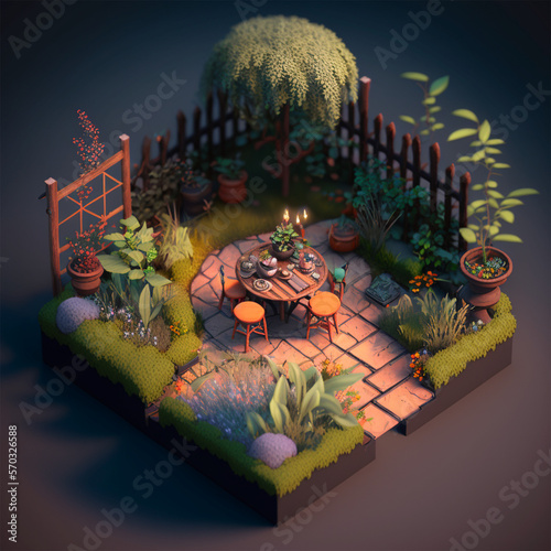 3d isometric garden