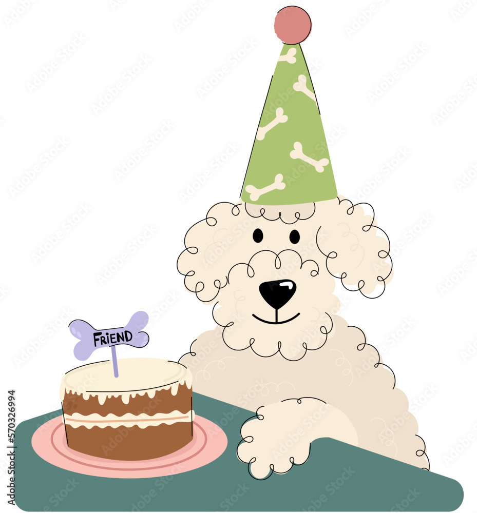 Vetor de Dog birthday party. Dog celebrates his birthday. Dog in a ...