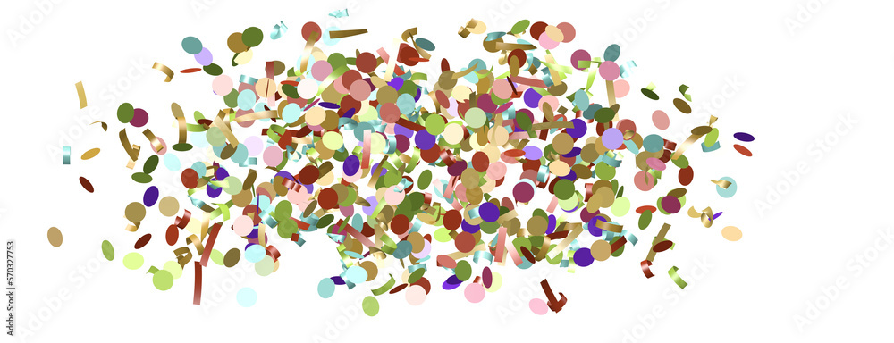 Multicolored paper confetti on transparent background.