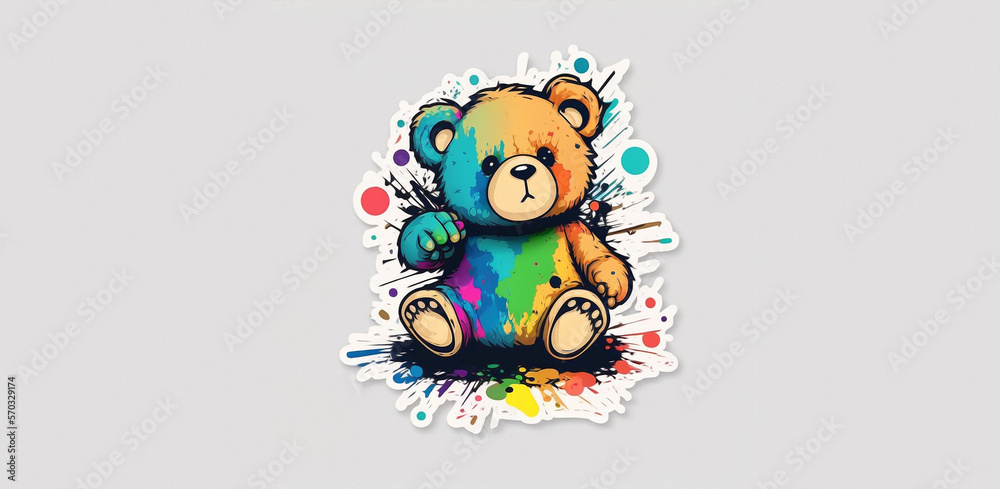 Fototapeta premium Bear plush small toy on gray background mocap