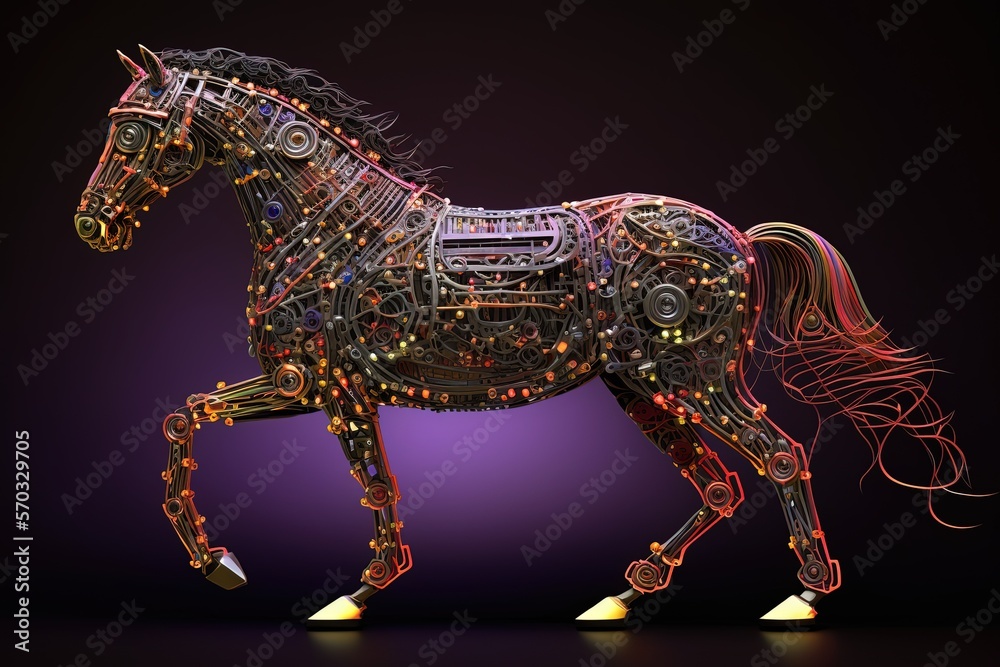 robot horse or cyborg horse galloping on ground, Generative Ai