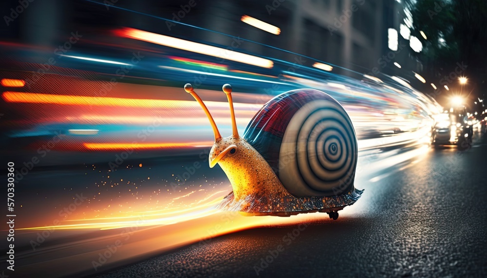speed laser snail with speed motion light trail, Generative Ai - obrazy, fototapety, plakaty 