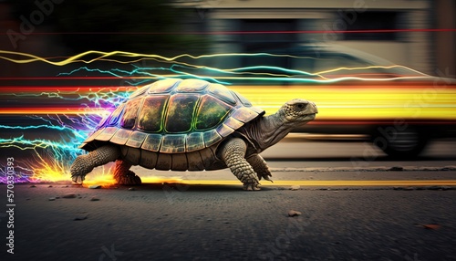 cute turtle crawl fast with speed motion blur, Generative Ai