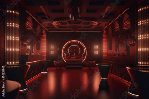 A red room interior design with red furniture, Generative AI