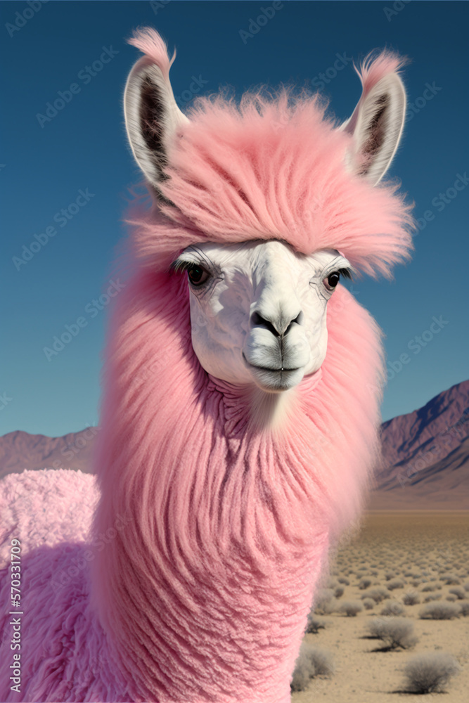 Obraz premium Pink lama. Pink alpaca. AI generation