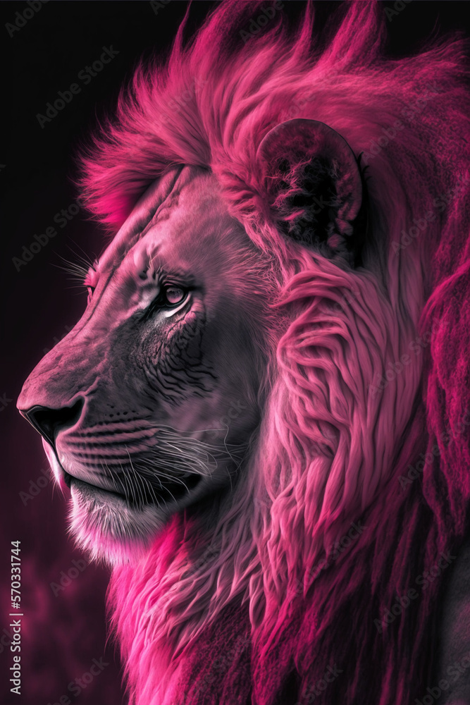 Naklejka premium Pink lion. AI generation