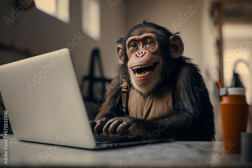 Obraz na płótnie chimp with laptop generative AI