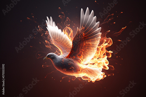 Billede på lærred A bird flying through the air with a lot of fire around it, Generative AI