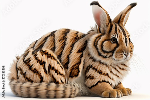 Abstract tiger rabbit hybrid animal isolated on white background. Generative AI.