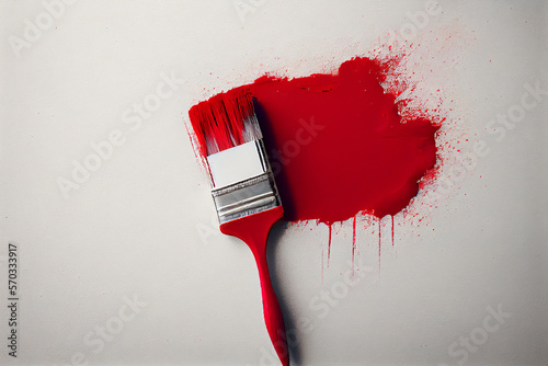 
Pinsel mit roter Farbe isoliert auf weißen Hintergrund mit Platzhalter. Wandfarbe zum Renovieren - Generative Ai photo