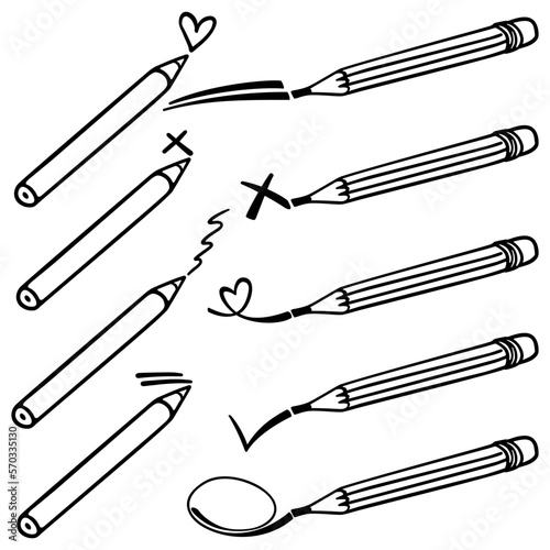Obraz na płótnie art journal pencil set with hand drawn doodle objects graphic monochrome linear vector elements isolated on white background w salonie