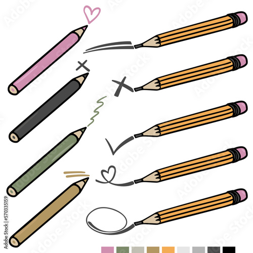 Obraz na płótnie art journal pencil set with hand drawn doodle objects graphic colorful vector elements isolated on white background w salonie