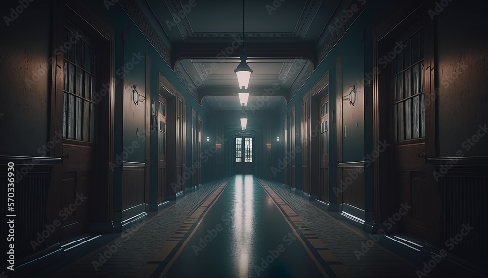 empty school hallway corridor dark and empty, design concept generative ai