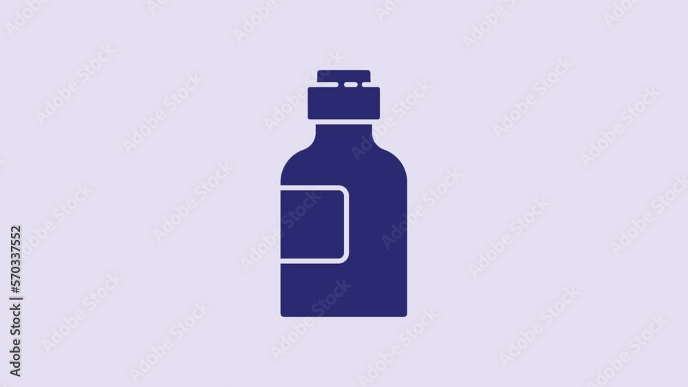 Blue Bottle of medicine syrup icon isolated on purple background. 4K Video motion graphic animation Blue Bottle of medicine syrup icon isolated on purple background. 4K Video motion graphic animation