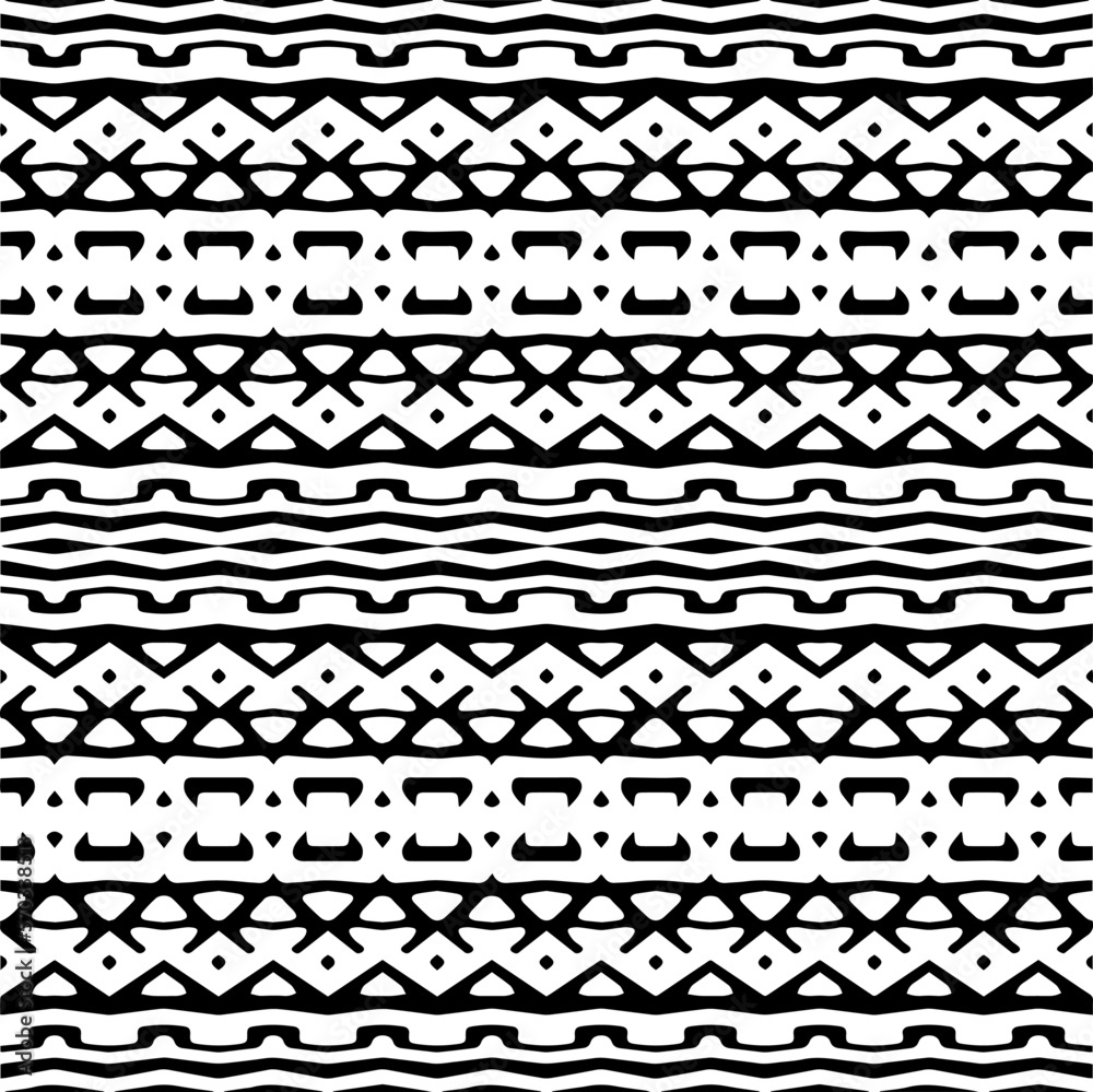 Vector geometric ornament in ethnic style. Seamless pattern with abstract shapes,Black and white color. Repeating pattern for decor, textile and fabric. Vector geometric ornament in ethnic style. Seamless pattern with abstract shapes,Black and white color. Repeating pattern for decor, textile and fabric.