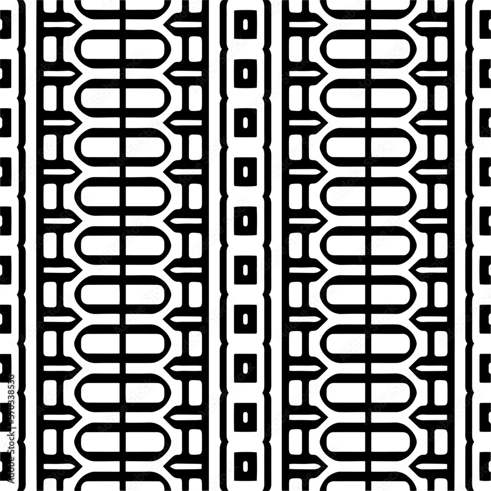 Vector geometric ornament in ethnic style. Seamless pattern with  abstract shapes,Black and white color. Repeating pattern for decor, textile and fabric.